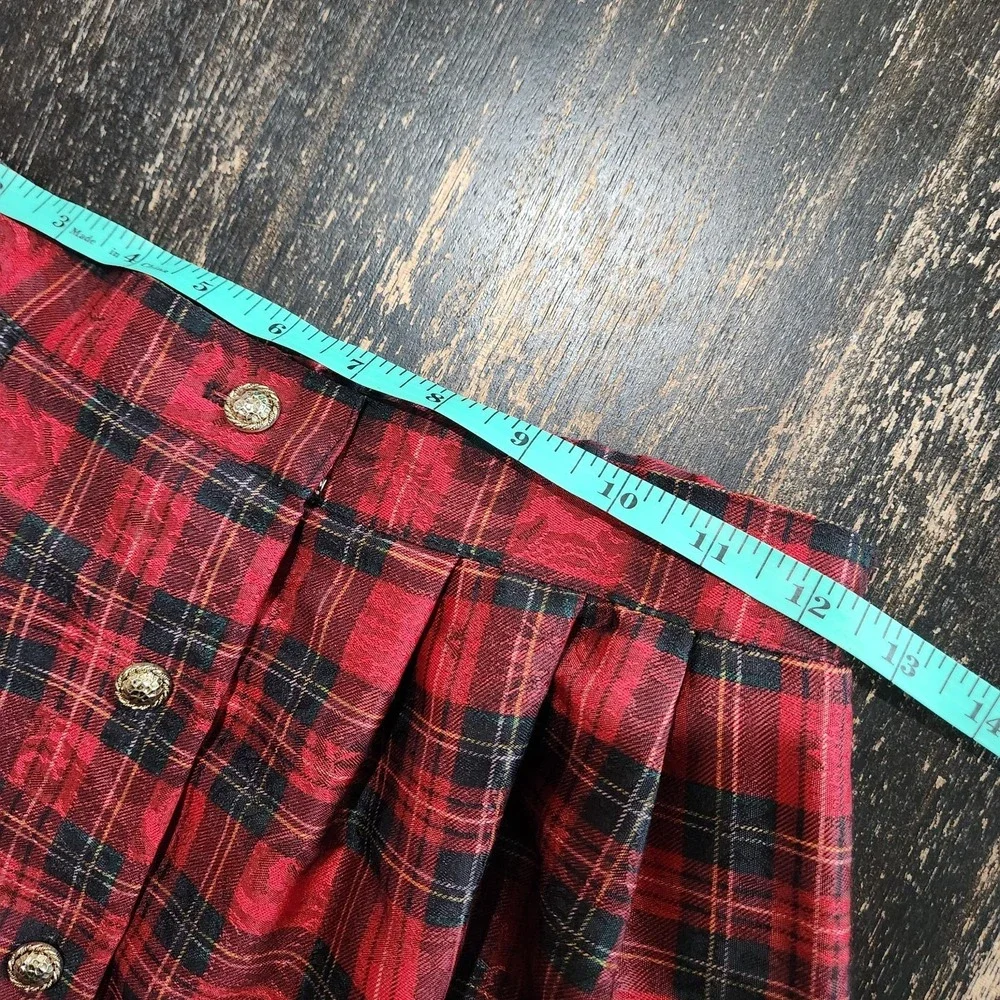 Vintage 80s Red Plaid Midi Pocket Skirt S/M 25